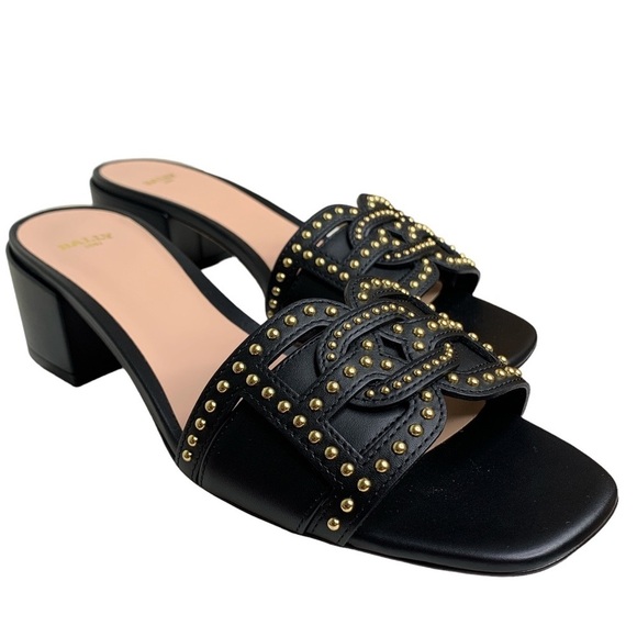 Bally Peoni 40mm Studded Leather Slide Mules sz 38 - Picture 1 of 8